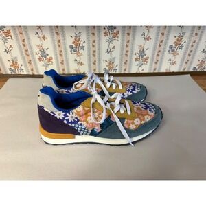 Inkkas Women Floral Patchwork Suede Sneakers Low Top Lace Up Multi Color Size 6